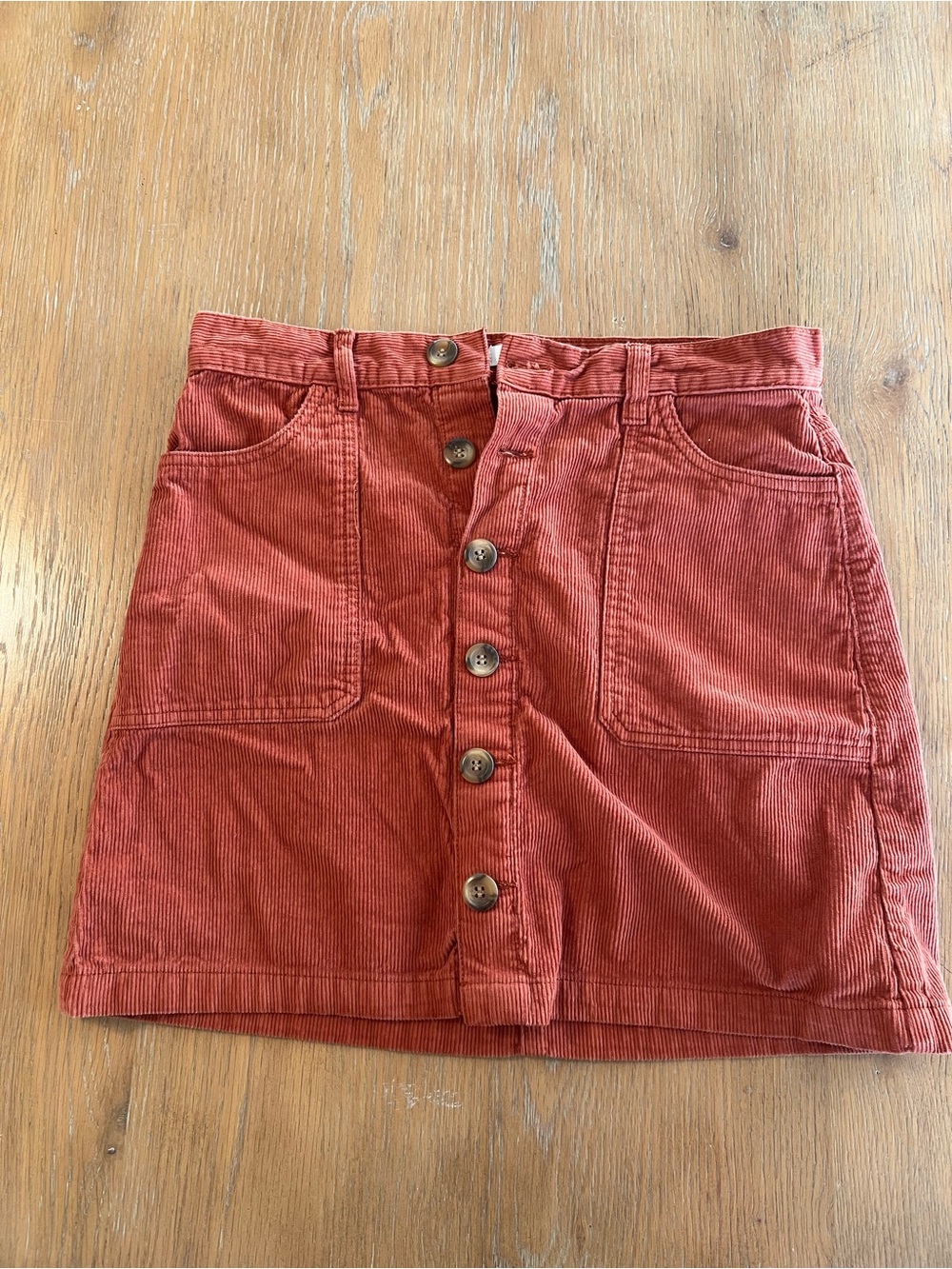 Kensie Rust Button-Front Corduroy Mini Skirt